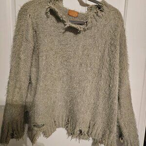 POL Distressed Frayed Oversized Soft Crewneck Sweater